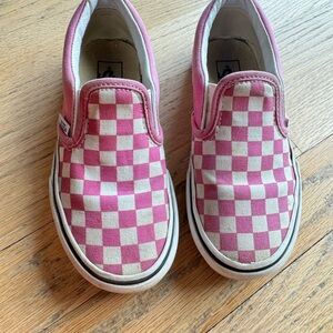 Vans Kids Pink and White Checkered Slip-On Sneakers